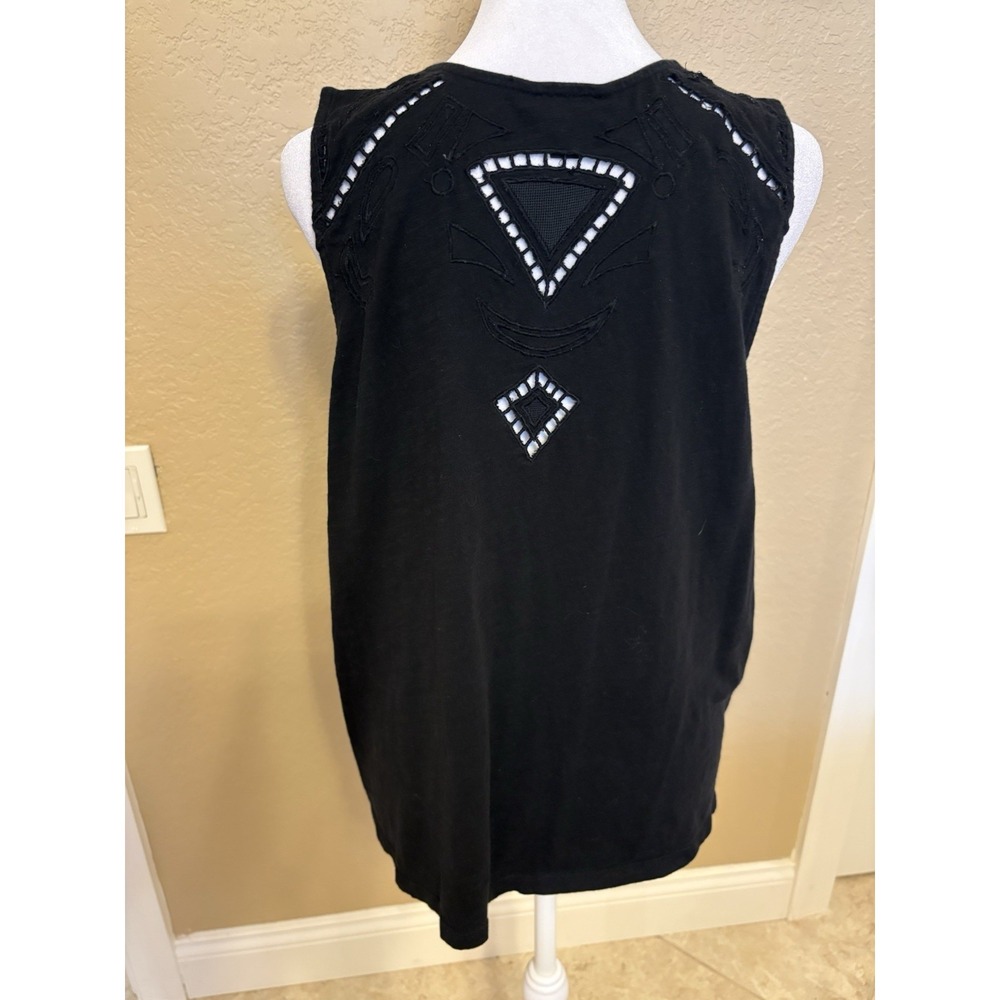 Lucky Brand Women's Black Embroidered Cut Out Sleeveless Top, XL - Picture 3 of 7